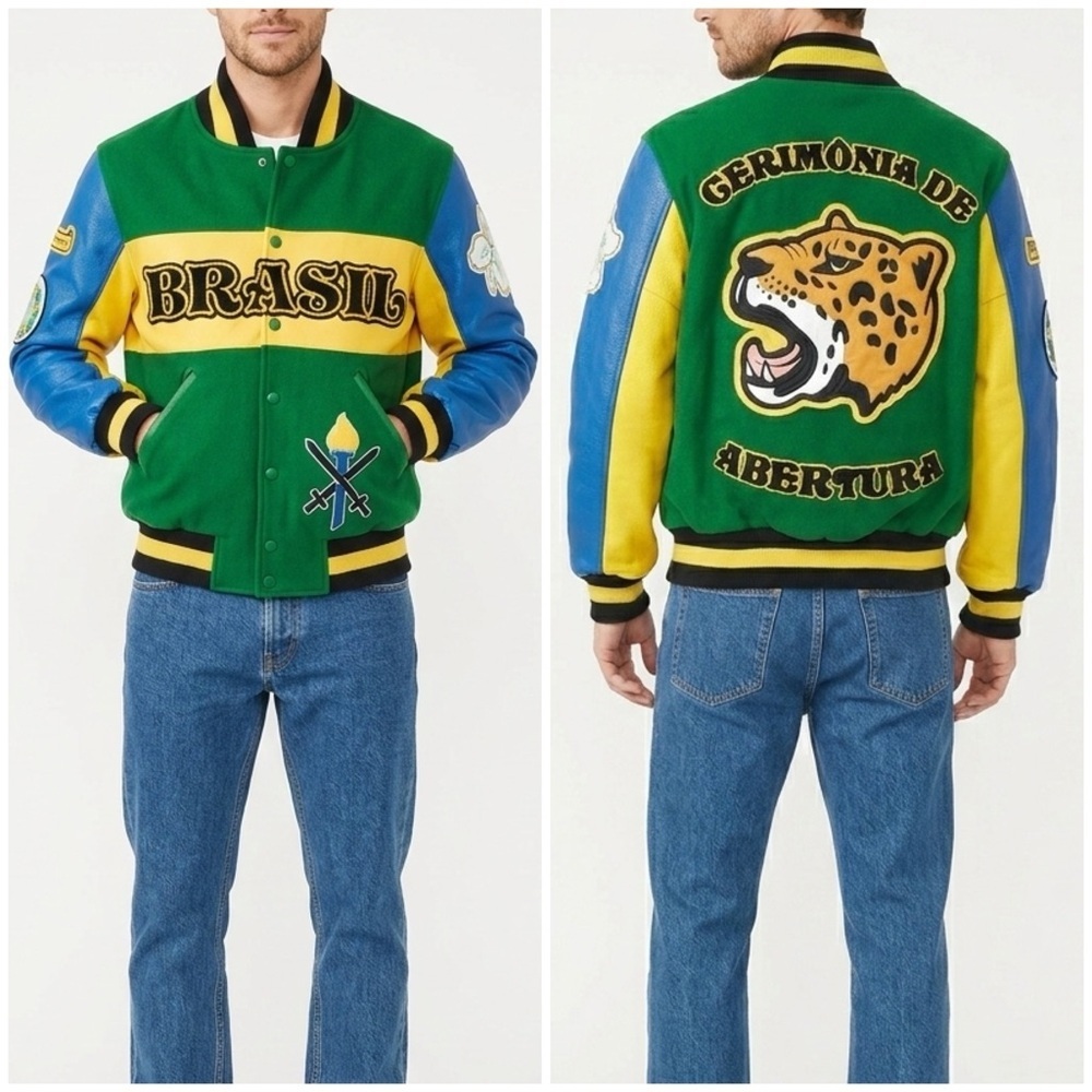 NWT Opening Ceremony Global Varsity Jacket Brasil Leather Wool Jaguar Sz XS